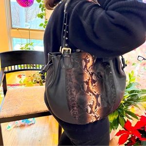 Desmo Leather Animal Print Shoulder Bag Black Brown